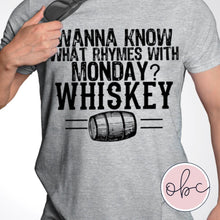 Load image into Gallery viewer, Wanna Know What Rhymes With Monday? Whiskey Graphic Tee
