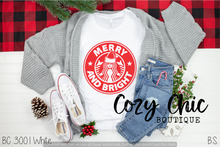 Load image into Gallery viewer, Merry and Bright Starbucks Logo Graphic Tee