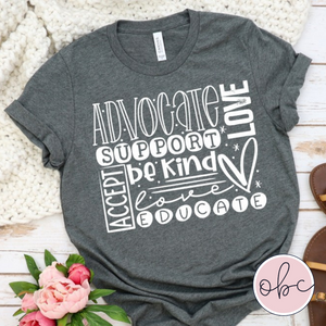 Advocate Support Heart Typography Graphic Tee