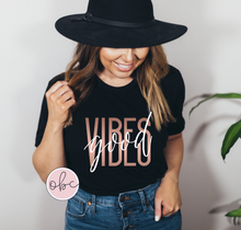 Load image into Gallery viewer, Good Vibes Metallic Rose Gold Graphic Tee
