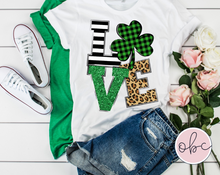 Load image into Gallery viewer, Love with Shamrock (leopard &amp; stripes) Graphic Tee