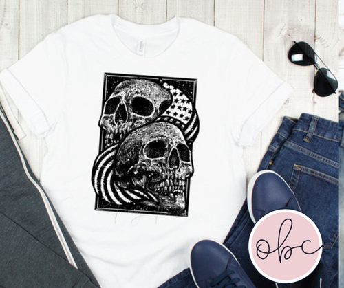 Striped Skulls with Flag Graphic Tee