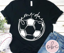 Load image into Gallery viewer, Game Day (Soccer) White font Graphic Tee
