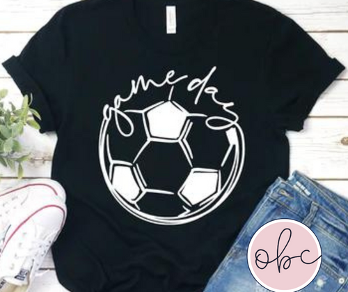 Game Day (Soccer) White font Graphic Tee