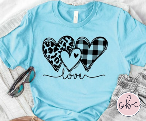 Love with Plaid and Leopard Hearts Graphic Tee