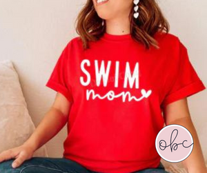 Swim Mom (white font with heart) Graphic Tee
