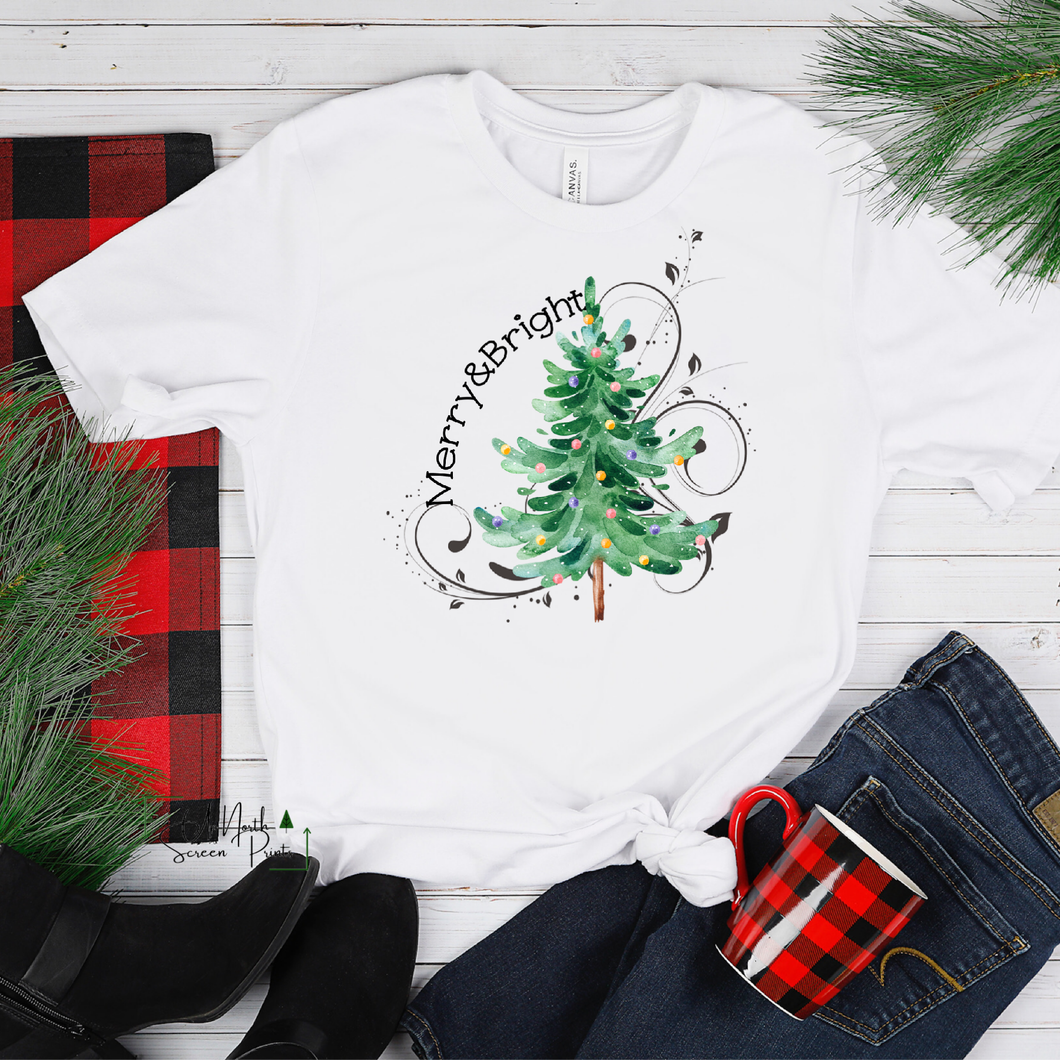 Merry & Bright Christmas Tree Graphic Tee