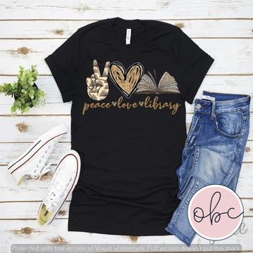 Peace, Love, Library Graphic Tee