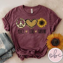 Load image into Gallery viewer, Peace, Love, Sunshine Sunflower Graphic Tee